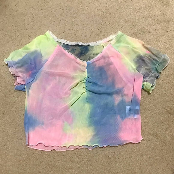 🆕🔥SHEIN SUPER CUTE TYE DYE CROP/LETTUCE SLEEVES BEAUTIFUL COLORS NWT!! - Picture 9 of 9